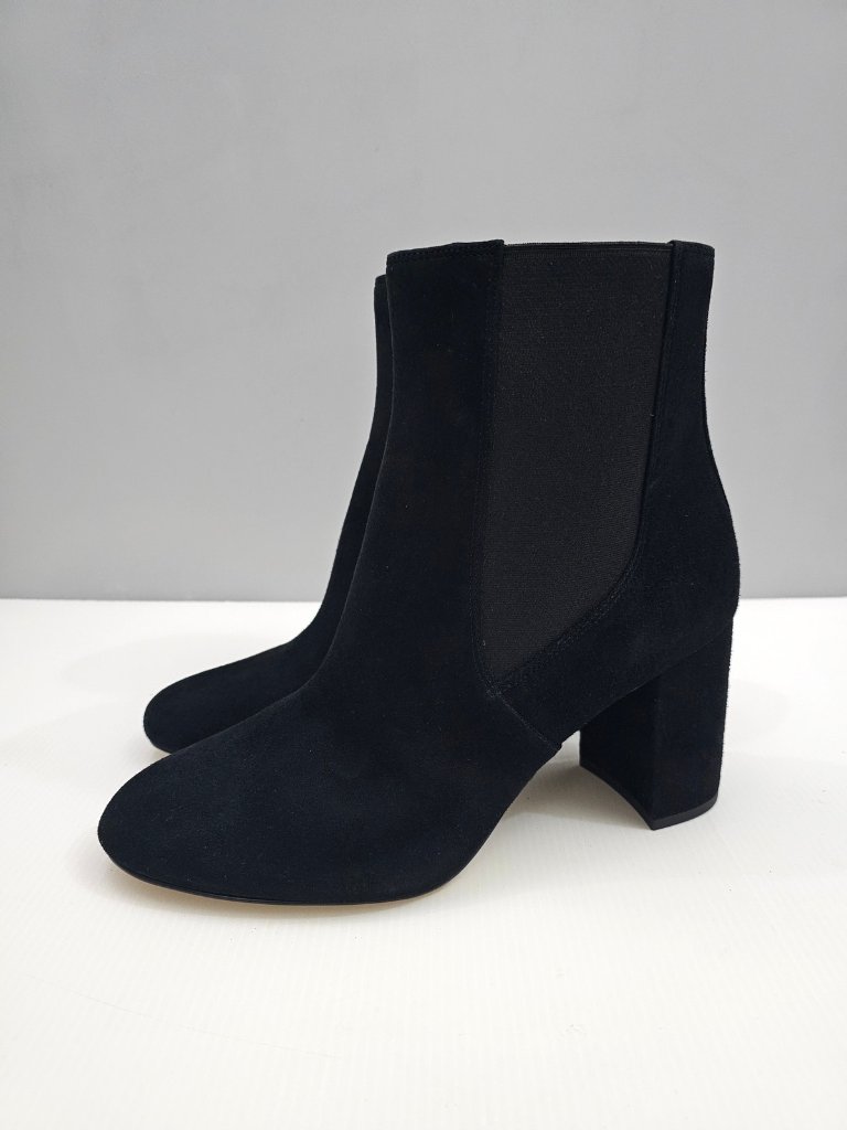 Stuart Weitzman Celina 75 Chelsea Ankle Boot Womens 11 Black Suede Block Heel